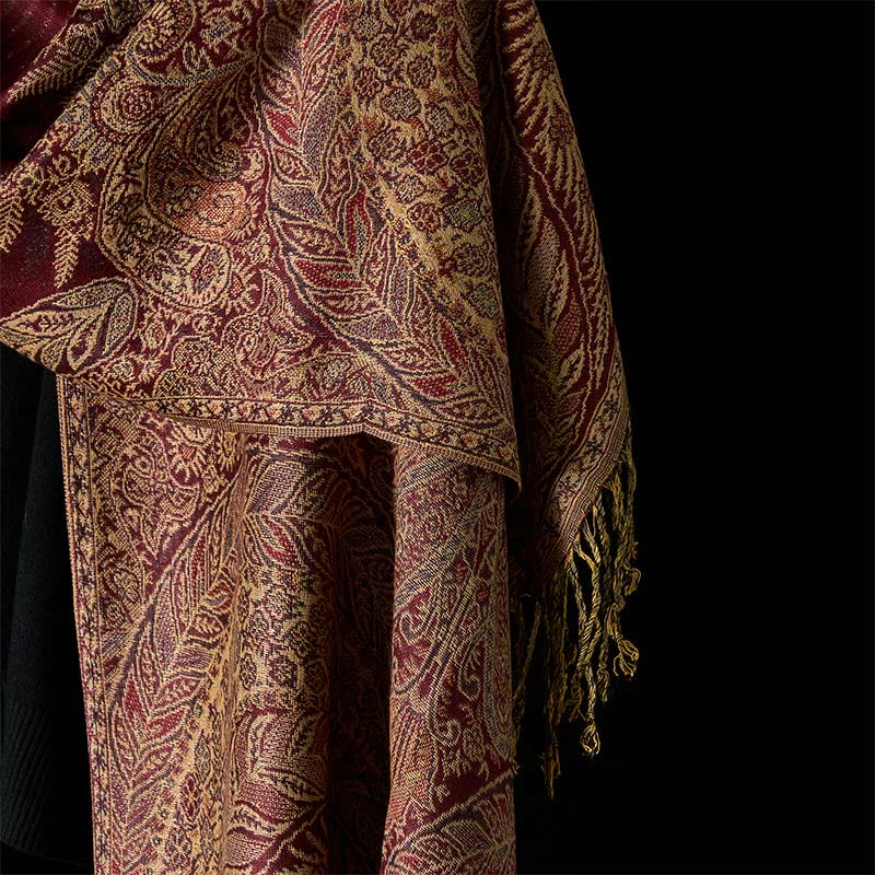 Tactile Botanical Knit Tasseled Meditation Shawl