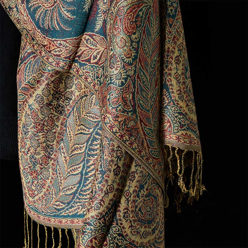 Tactile Botanical Knit Tasseled Meditation Shawl