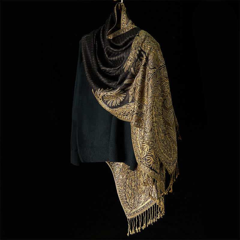 Tactile Botanical Knit Tasseled Meditation Shawl
