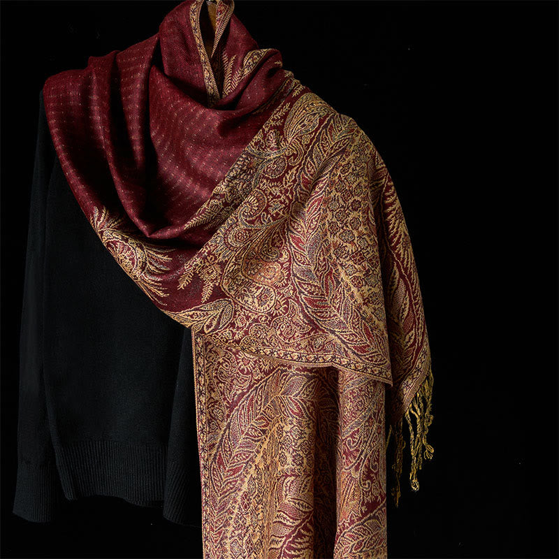 Tactile Botanical Knit Tasseled Meditation Shawl