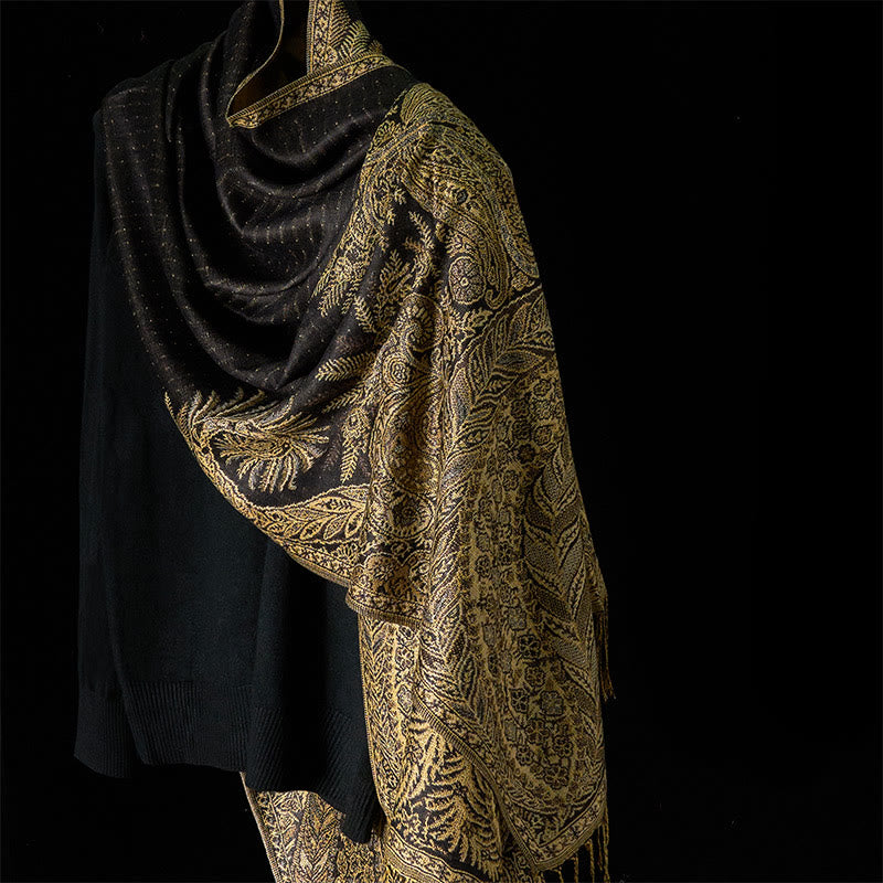Tactile Botanical Knit Tasseled Meditation Shawl
