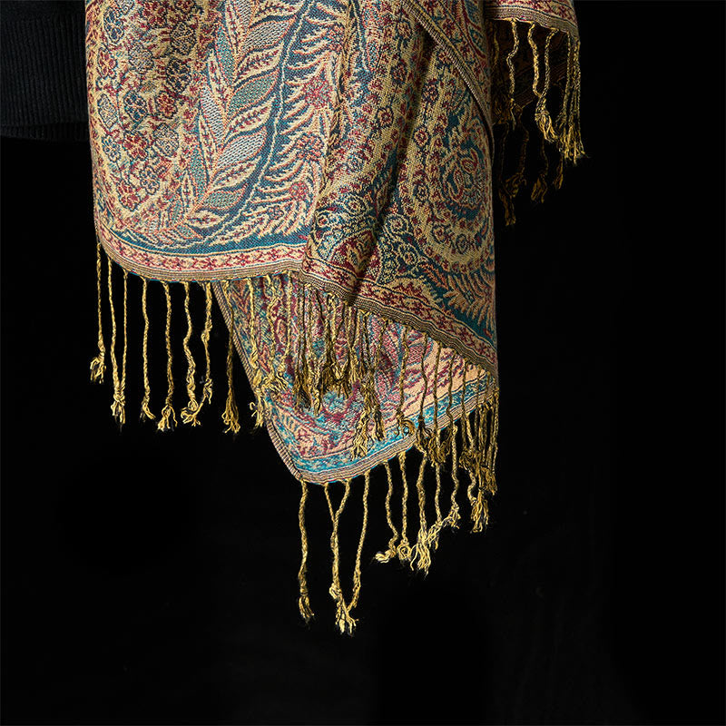 Tactile Botanical Knit Tasseled Meditation Shawl
