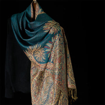 Tactile Botanical Knit Tasseled Meditation Shawl
