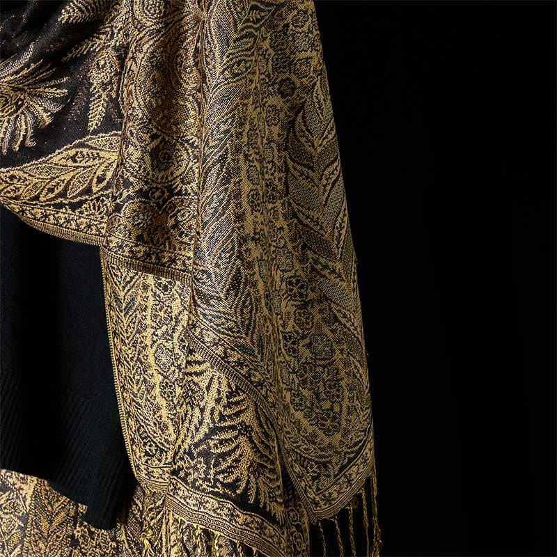 Tactile Botanical Knit Tasseled Meditation Shawl