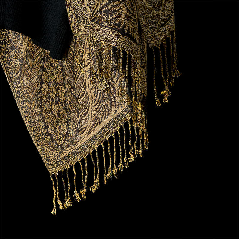 Tactile Botanical Knit Tasseled Meditation Shawl
