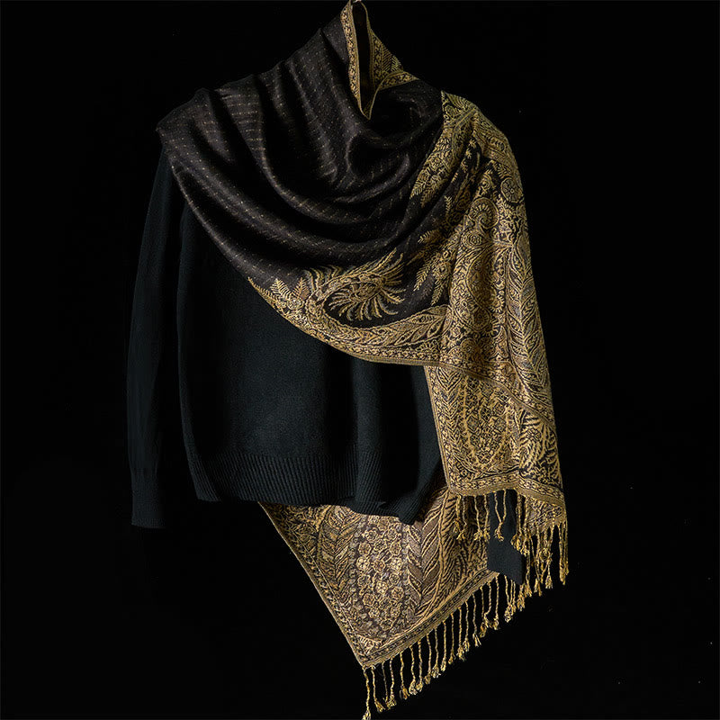 Tactile Botanical Knit Tasseled Meditation Shawl