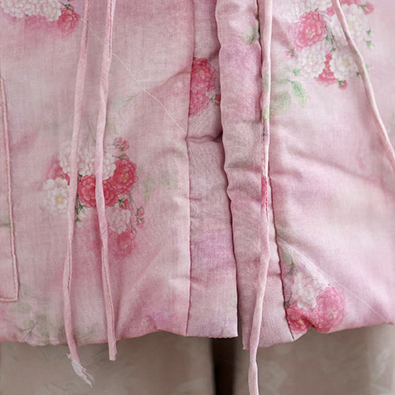 Cotton-Padded Floral Print Notched Collar Meditation Jacket