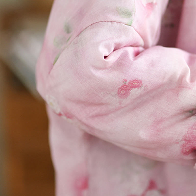 Cotton-Padded Floral Print Notched Collar Meditation Jacket