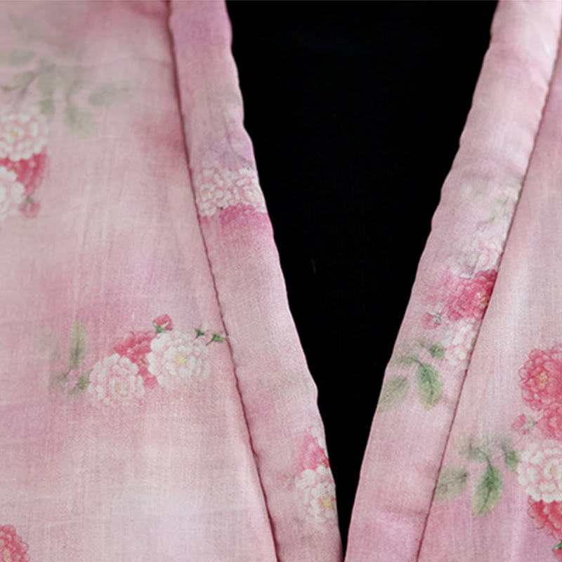 Cotton-Padded Floral Print Notched Collar Meditation Jacket