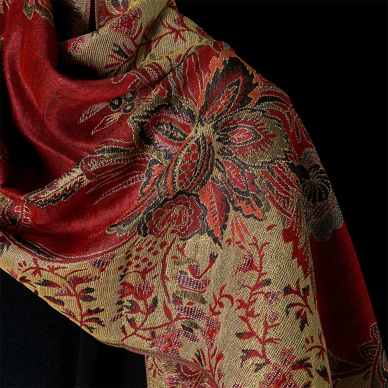Tactile Botanical Knit Tasseled Meditation Wrap Tibetan Shawl