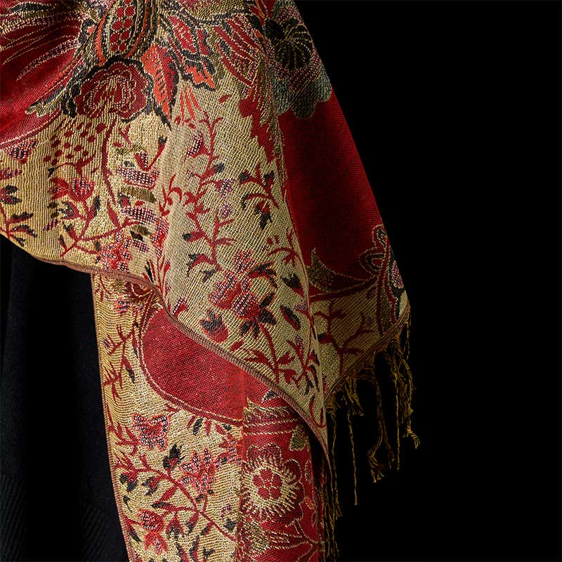 Tactile Botanical Knit Tasseled Meditation Wrap Tibetan Shawl