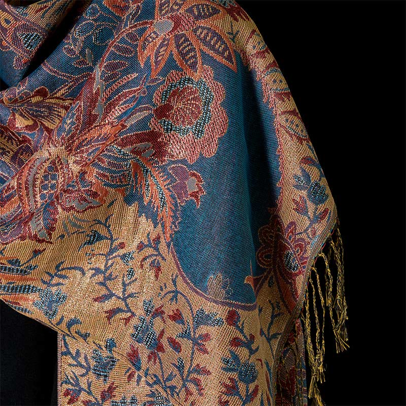 Tactile Botanical Knit Tasseled Meditation Wrap Tibetan Shawl