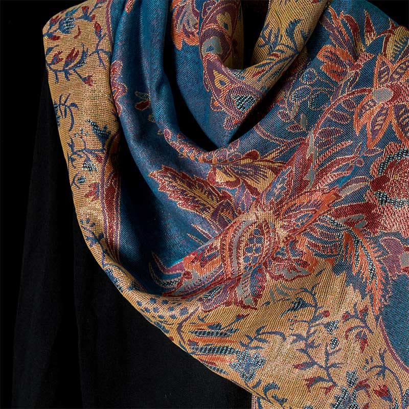 Tactile Botanical Knit Tasseled Meditation Wrap Tibetan Shawl