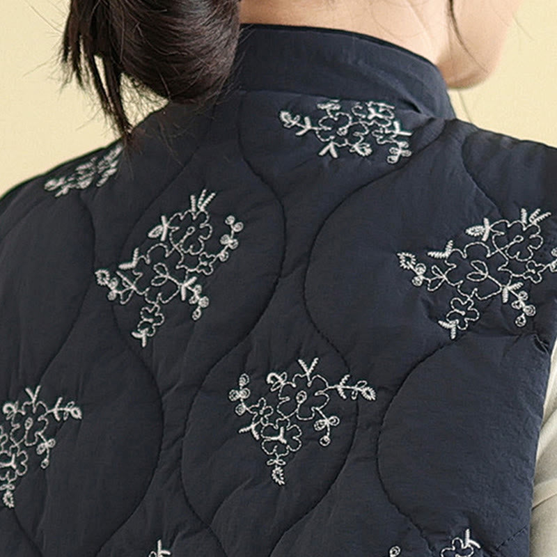 Structured Cotton Embroidered Stand-Collar Mindful Waistcoat