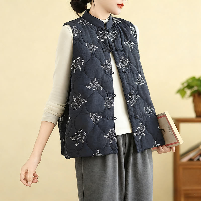 Structured Cotton Embroidered Stand-Collar Mindful Waistcoat