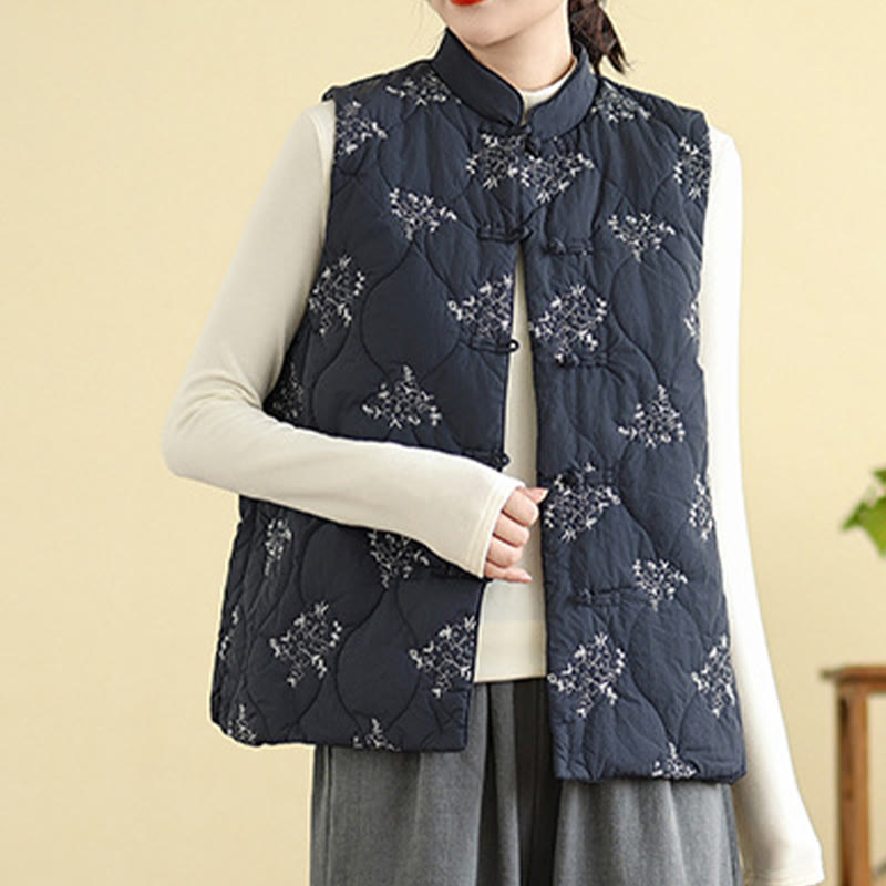 Structured Cotton Embroidered Stand-Collar Mindful Waistcoat