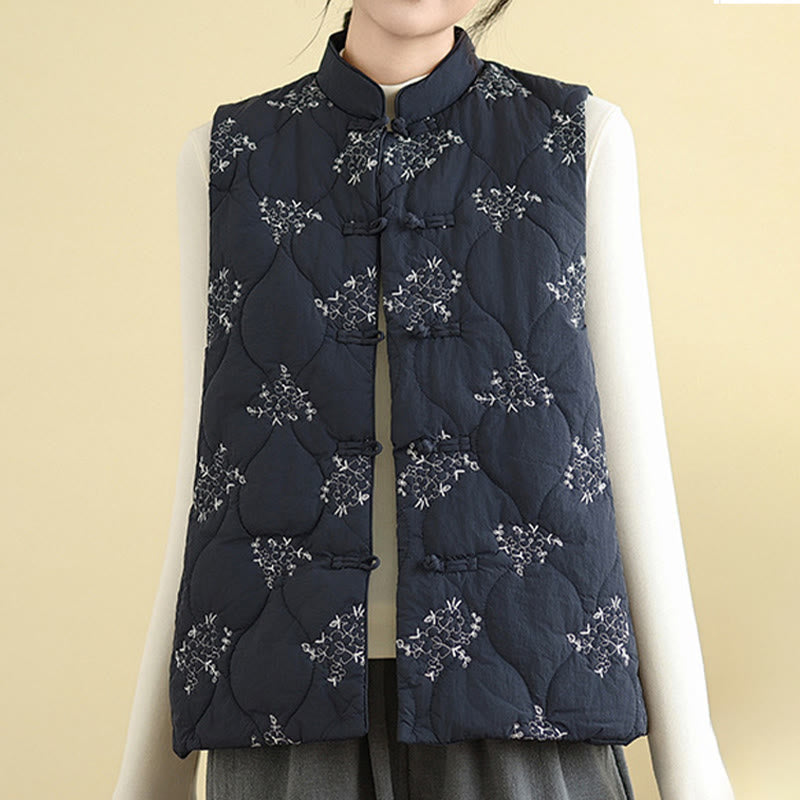 Structured Cotton Embroidered Stand-Collar Mindful Waistcoat
