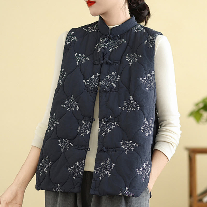 Structured Cotton Embroidered Stand-Collar Mindful Waistcoat