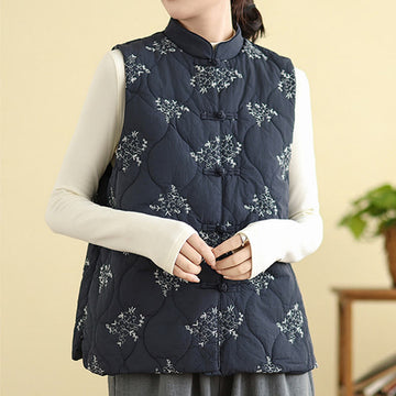 Structured Cotton Embroidered Stand-Collar Mindful Waistcoat