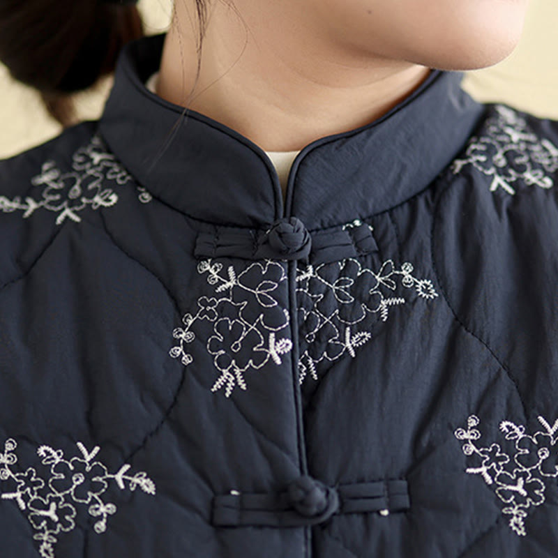Structured Cotton Embroidered Stand-Collar Mindful Waistcoat