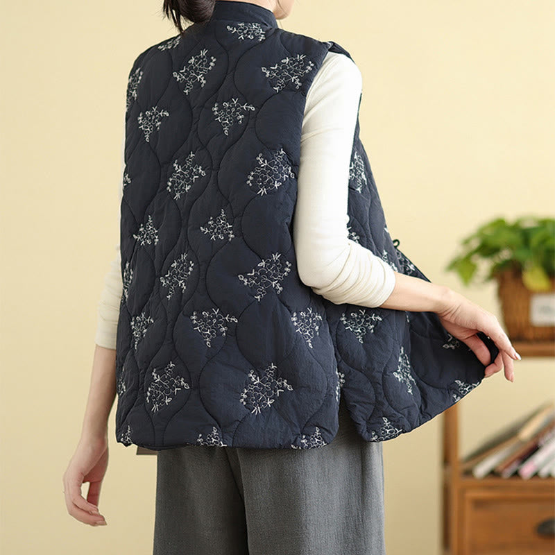 Structured Cotton Embroidered Stand-Collar Mindful Waistcoat