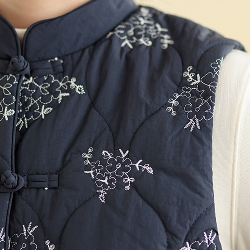 Structured Cotton Embroidered Stand-Collar Mindful Waistcoat