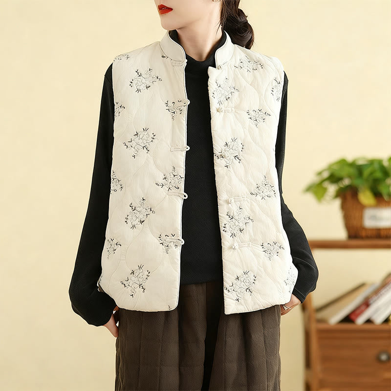 Structured Cotton Embroidered Stand-Collar Mindful Waistcoat