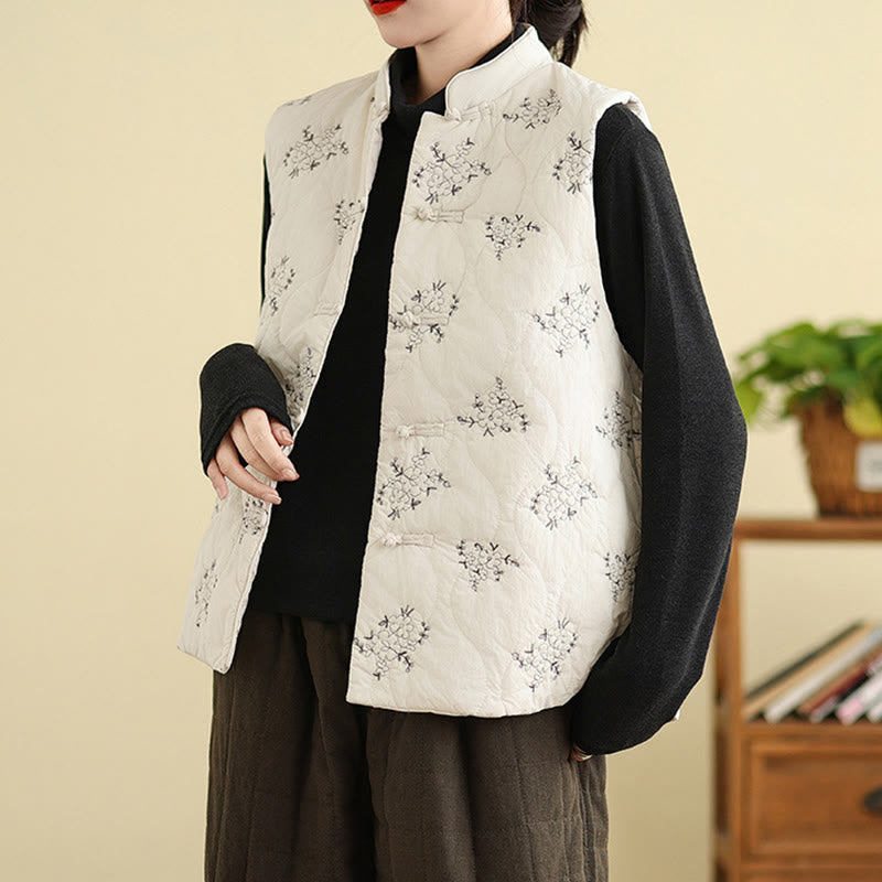 Structured Cotton Embroidered Stand-Collar Mindful Waistcoat