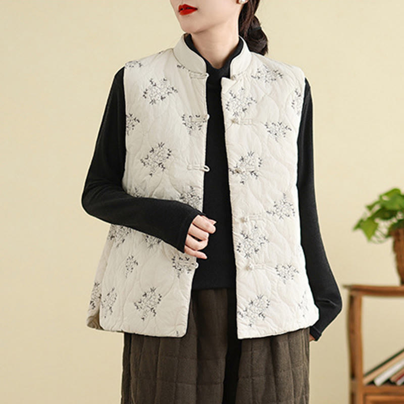 Structured Cotton Embroidered Stand-Collar Mindful Waistcoat