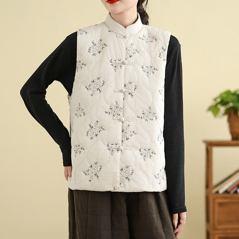Structured Cotton Embroidered Stand-Collar Mindful Waistcoat