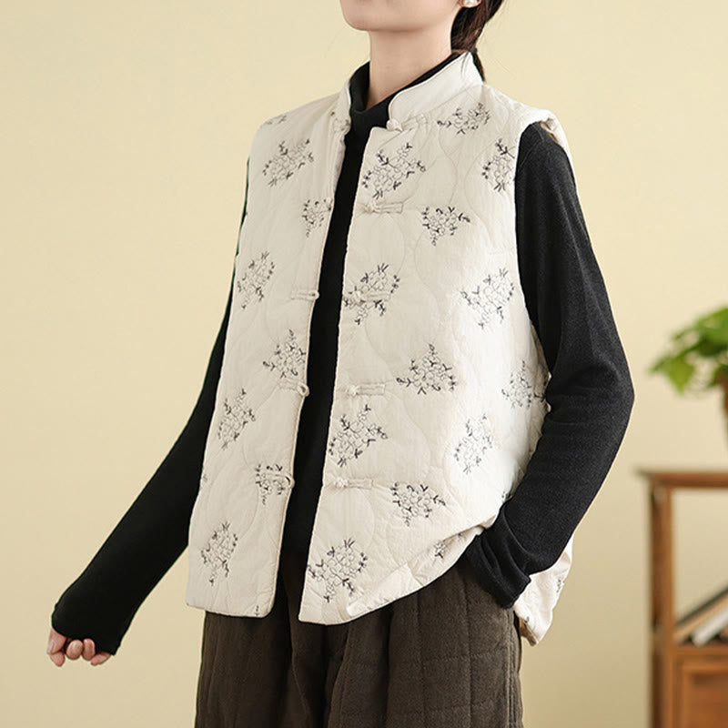 Structured Cotton Embroidered Stand-Collar Mindful Waistcoat