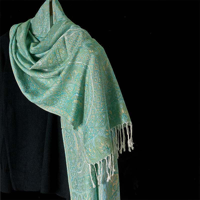 Soft Geometric Jacquard Tassel Meditation Wrap Shawl