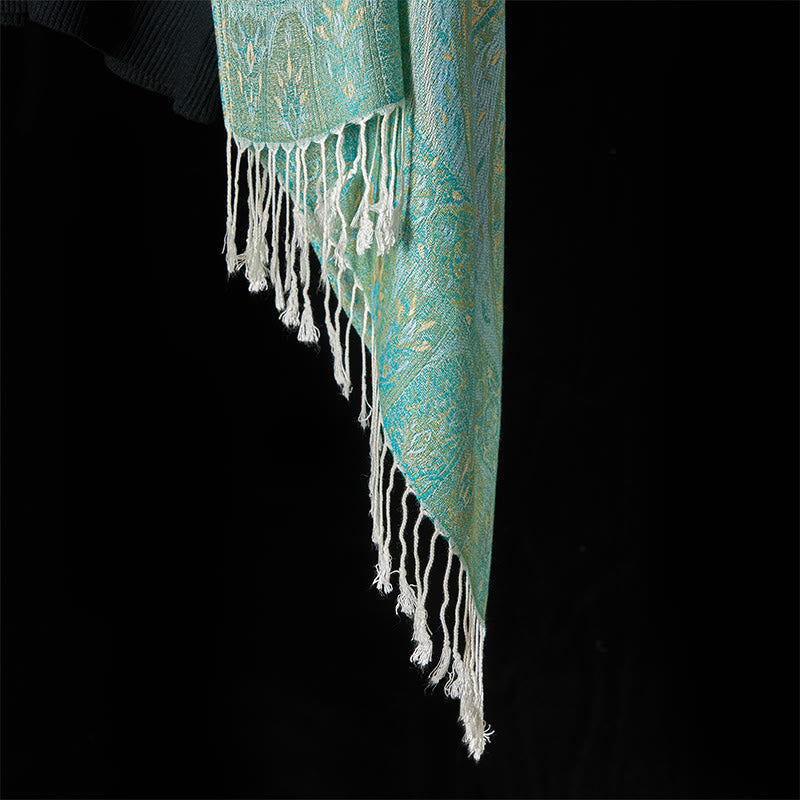 Soft Geometric Jacquard Tassel Meditation Wrap Shawl