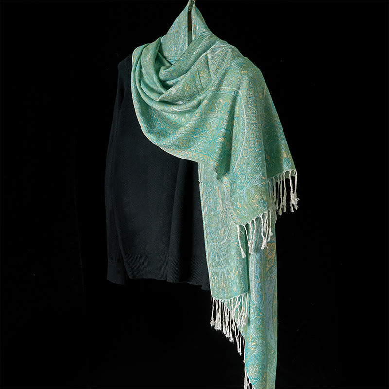 Soft Geometric Jacquard Tassel Meditation Wrap Shawl