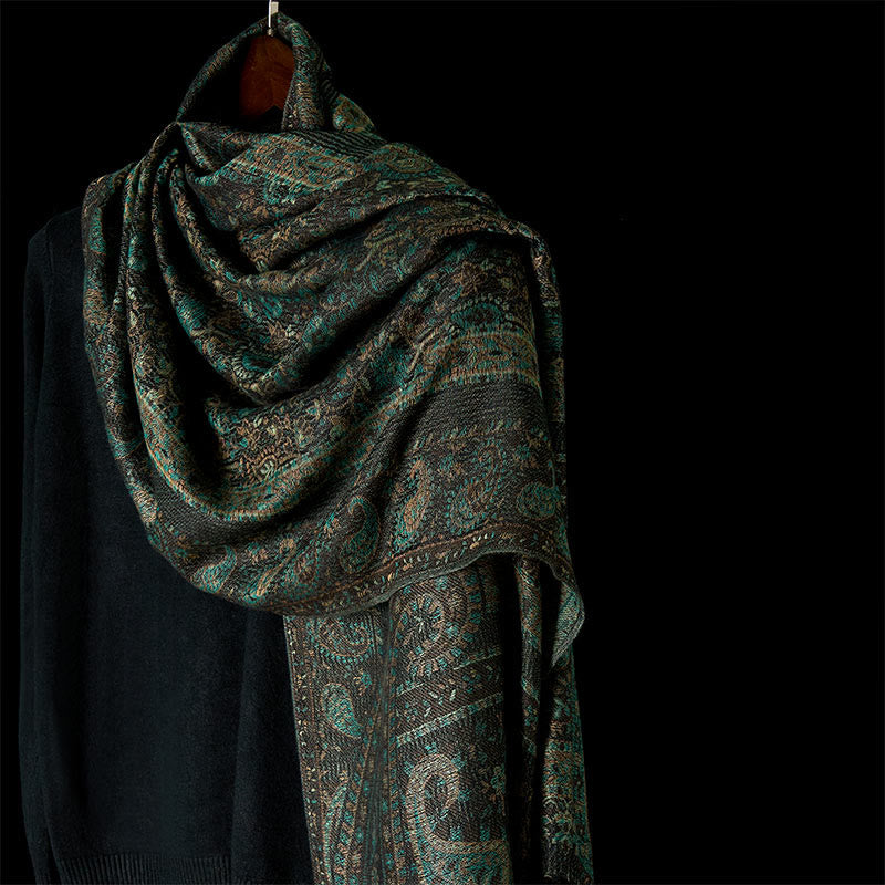Tactile Green Geometric Pattern Tassel Meditation Shawl