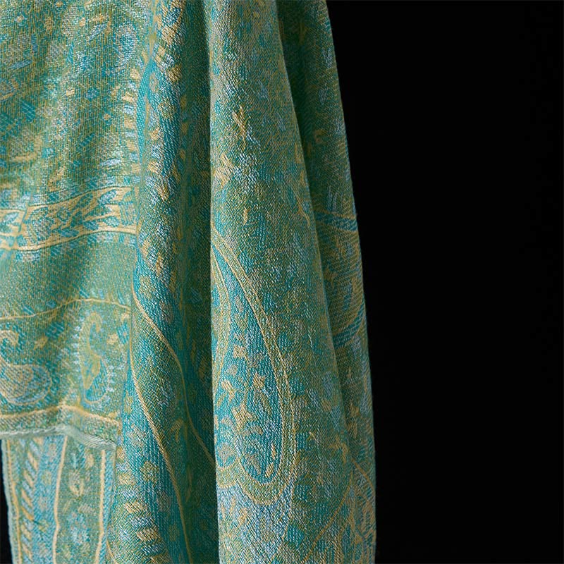 Tactile Green Geometric Pattern Tassel Meditation Shawl