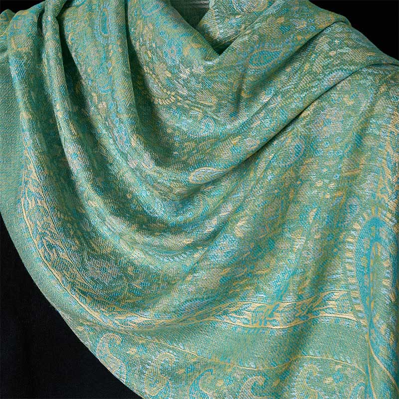 Tactile Green Geometric Pattern Tassel Meditation Shawl