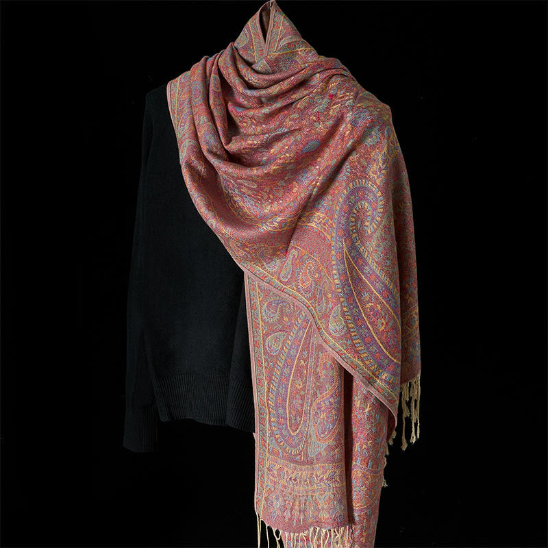 Soft Knit Geometric Pattern Tasseled Meditation Tibetan Shawl