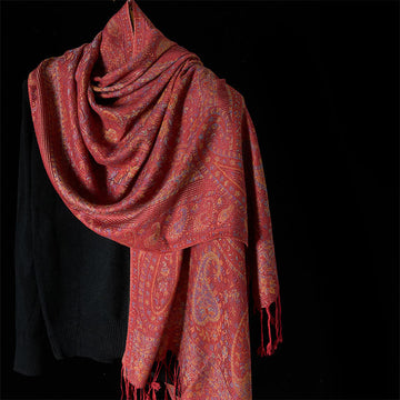 Soft Knit Geometric Pattern Tasseled Meditation Tibetan Shawl