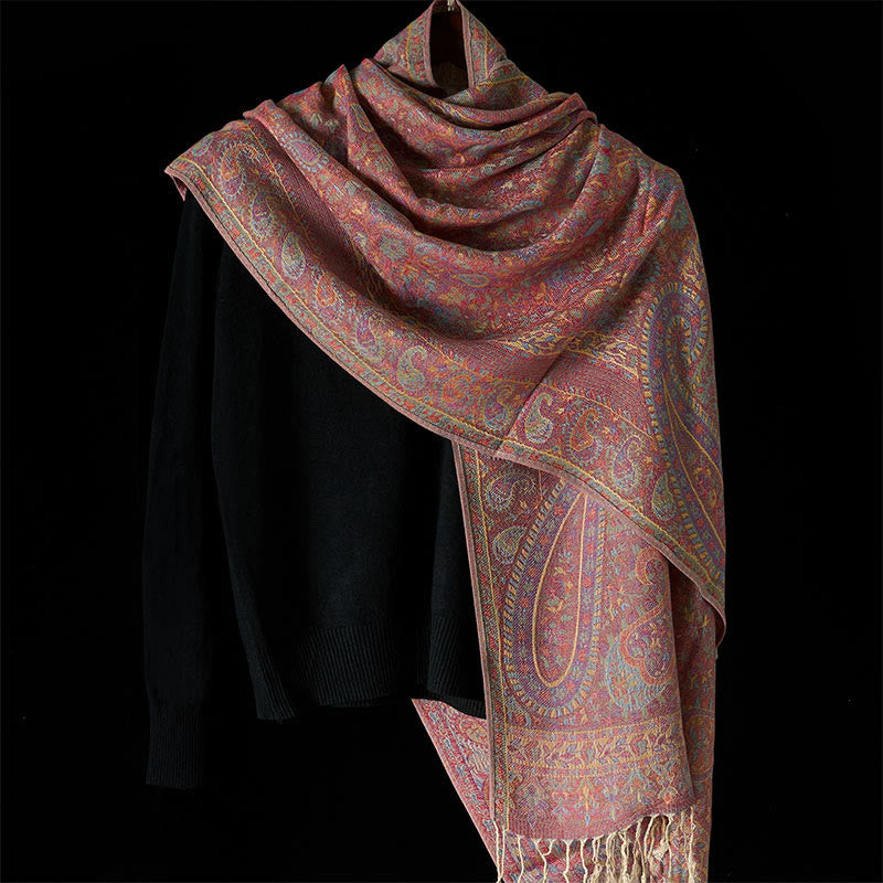 Soft Knit Geometric Pattern Tasseled Meditation Tibetan Shawl