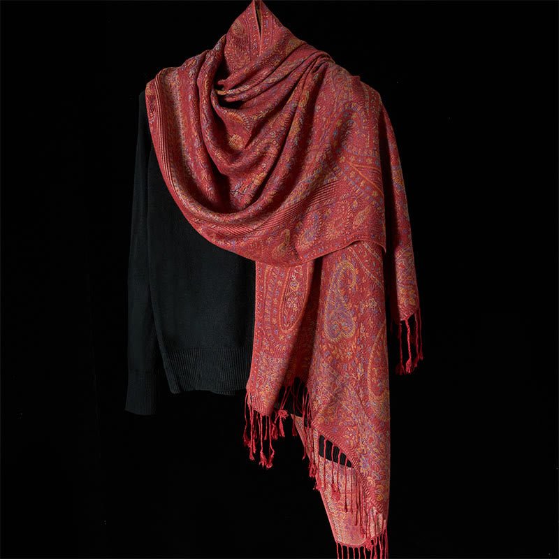 Soft Knit Geometric Pattern Tasseled Meditation Tibetan Shawl