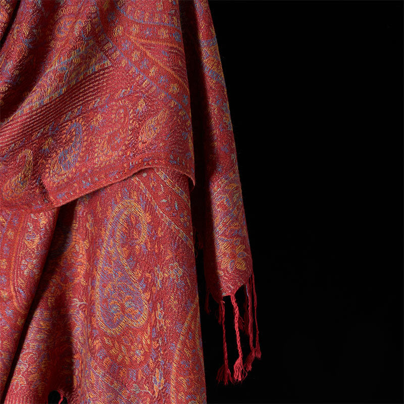 Soft Knit Geometric Pattern Tasseled Meditation Tibetan Shawl
