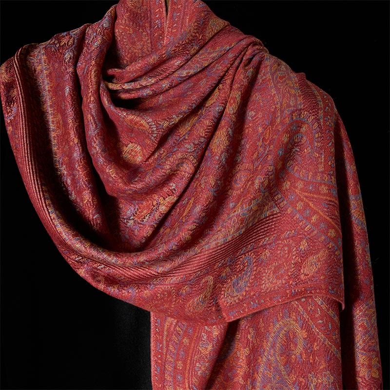 Soft Knit Geometric Pattern Tasseled Meditation Tibetan Shawl