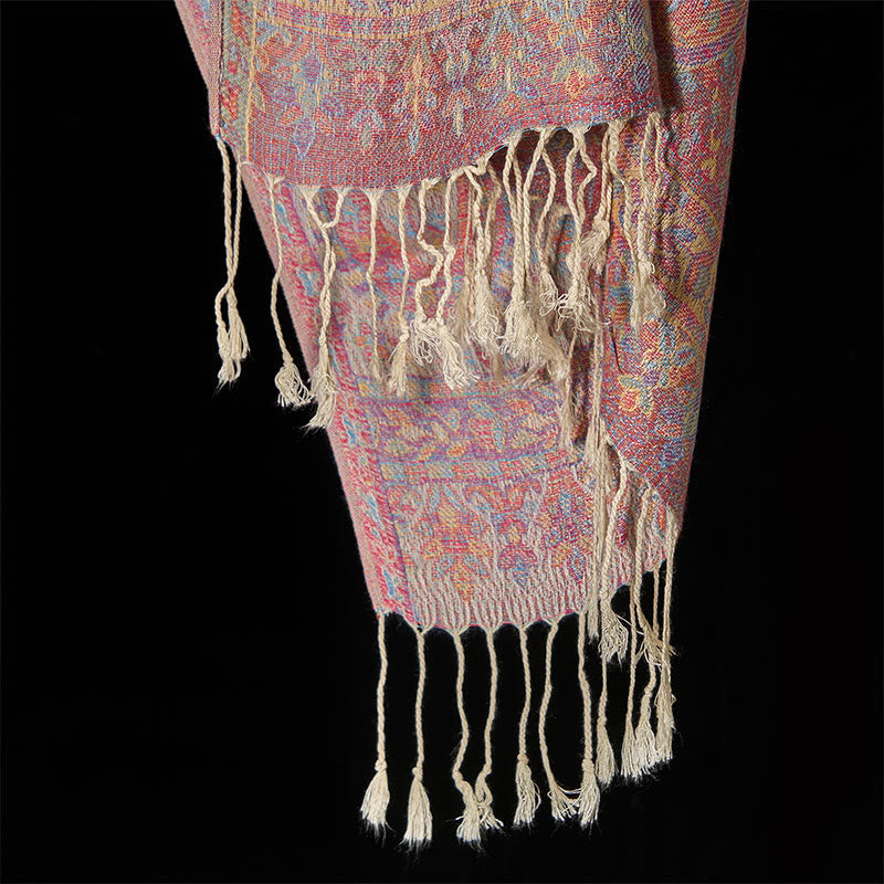 Soft Knit Geometric Pattern Tasseled Meditation Tibetan Shawl