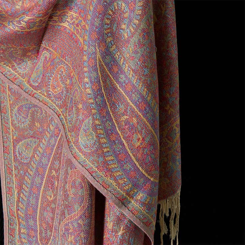 Soft Knit Geometric Pattern Tasseled Meditation Tibetan Shawl