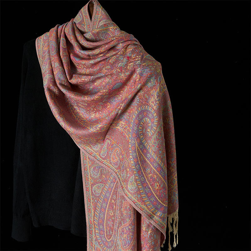 Soft Knit Geometric Pattern Tasseled Meditation Tibetan Shawl
