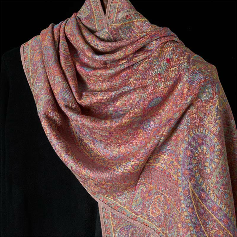 Soft Knit Geometric Pattern Tasseled Meditation Tibetan Shawl