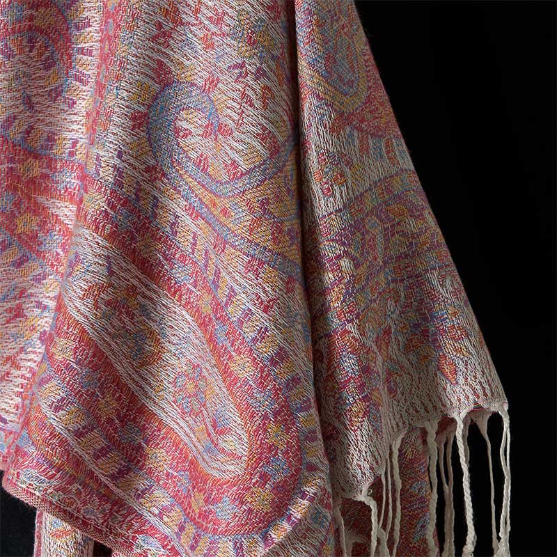 Geometric Pattern Tibetan Meditation Shawl with Tassel Detail