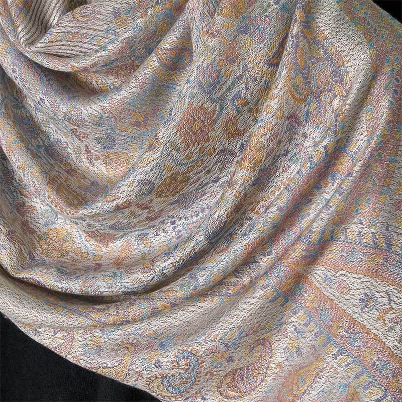 Geometric Pattern Tibetan Meditation Shawl with Tassel Detail