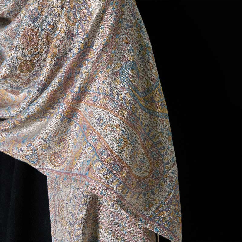 Geometric Pattern Tibetan Meditation Shawl with Tassel Detail